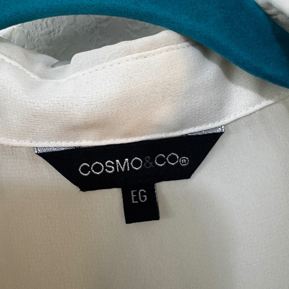 COSMO & CO Sheer Embellished Collar Button Up Blouse Cream EG - Picture 2 of 5